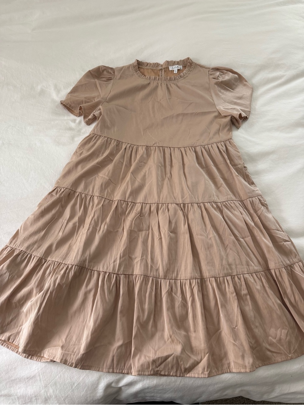 Tiered Short Sleeve Dress - champagne
